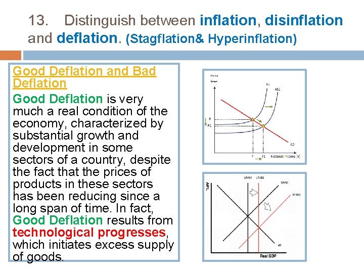 13. Distinguish between inflation, disinflation and deflation. (Stagflation& Hyperinflation) Good Deflation and Bad Deflation