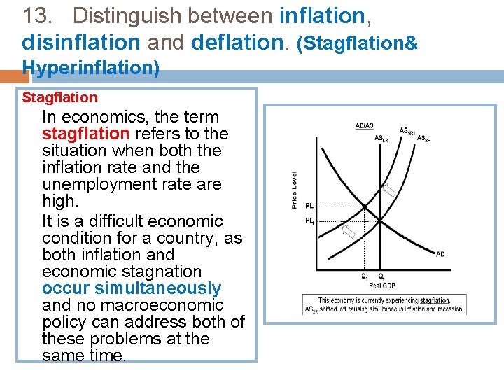 13. Distinguish between inflation, disinflation and deflation. (Stagflation& Hyperinflation) Stagflation In economics, the term