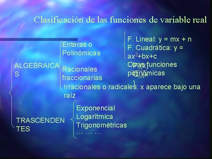 Clasificación de las funciones de variable real F. Lineal: y = mx + n