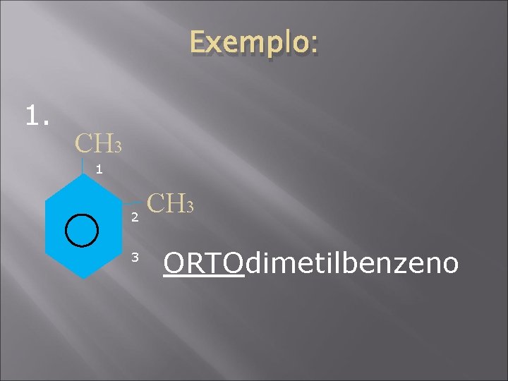 Exemplo: 1. CH 3 1 2 3 CH 3 ORTOdimetilbenzeno 
