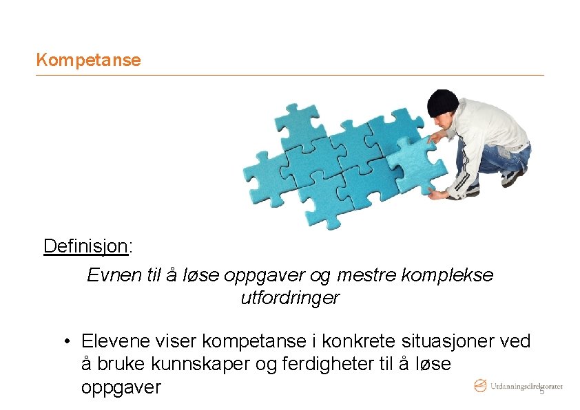 Kompetanse Definisjon: Evnen til å løse oppgaver og mestre komplekse utfordringer • Elevene viser