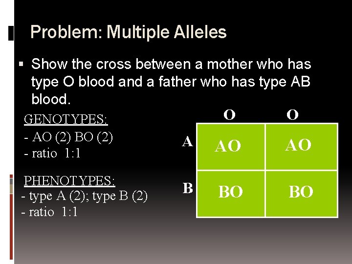 Problem: Multiple Alleles Show the cross between a mother who has type O blood