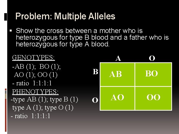 Problem: Multiple Alleles Show the cross between a mother who is heterozygous for type