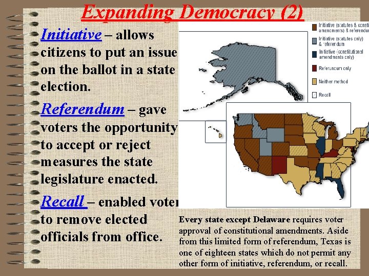 Expanding Democracy (2) Initiative – allows citizens to put an issue on the ballot