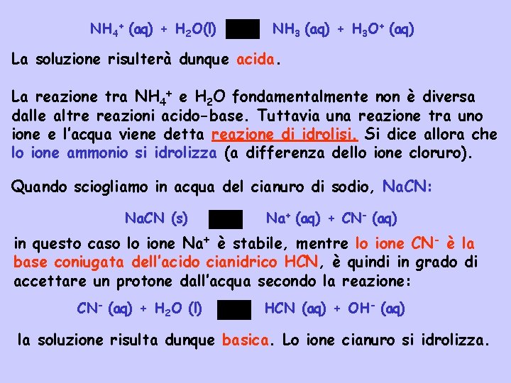 NH 4+ (aq) + H 2 O(l) NH 3 (aq) + H 3 O+