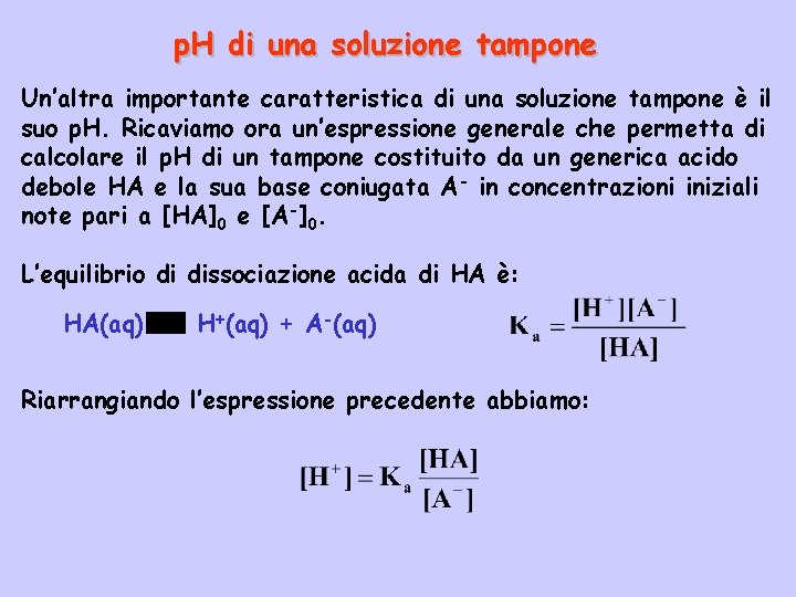 p. H di una soluzione tampone Un’altra importante caratteristica di una soluzione tampone è