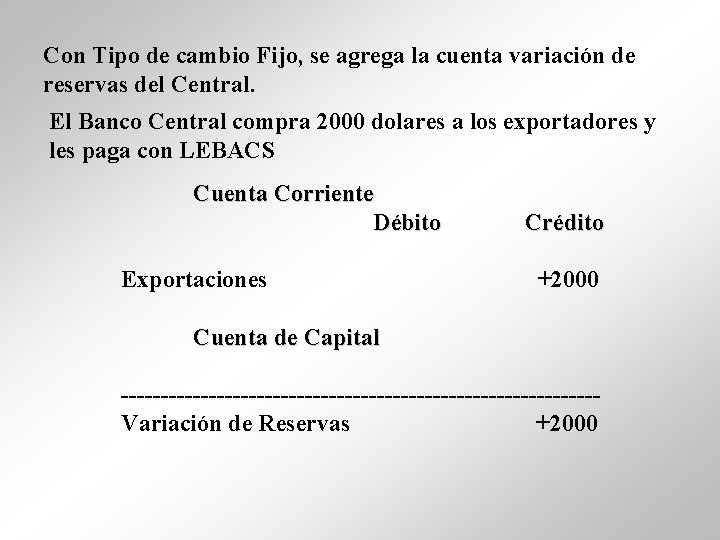 Con Tipo de cambio Fijo, se agrega la cuenta variación de reservas del Central.