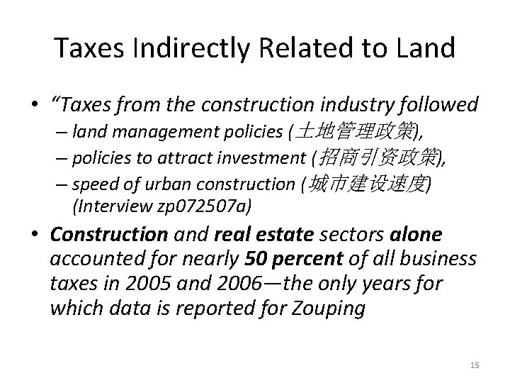 Taxes Indirectly Related to Land • “Taxes from the construction industry followed – land Taxes Indirectly Related to Land • “Taxes from the construction industry followed – land