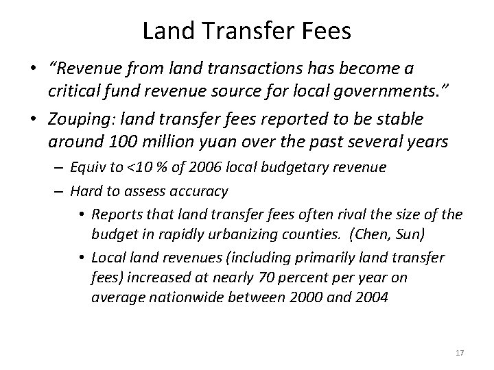 Land Transfer Fees • “Revenue from land transactions has become a critical fund revenue Land Transfer Fees • “Revenue from land transactions has become a critical fund revenue