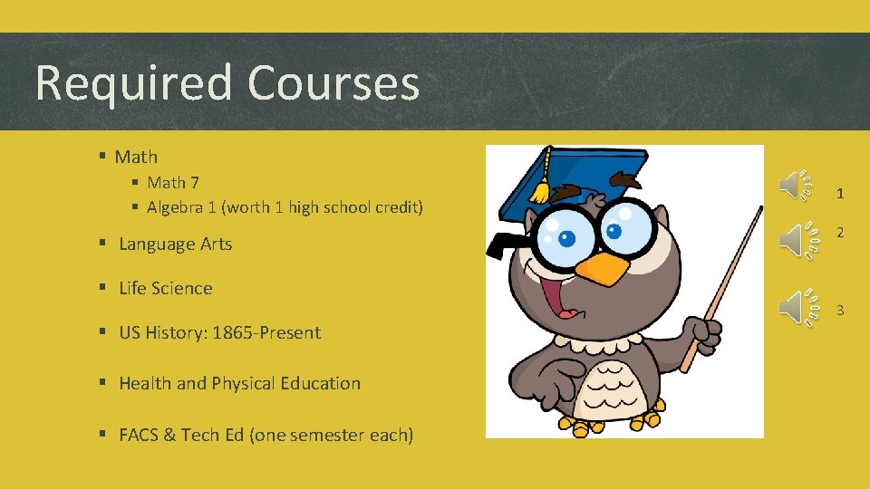 Required Courses § Math 7 § Algebra 1 (worth 1 high school credit) §