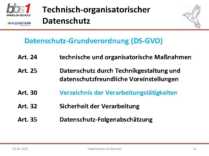 Technisch-organisatorischer Datenschutz-Grundverordnung (DS-GVO) Art. 24 technische und organisatorische Maßnahmen Art. 25 Datenschutz durch Technikgestaltung