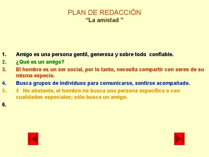 PLAN DE REDACCIÓN “La amistad ” 1. 2. 3. 4. 5. 6. Amigo es