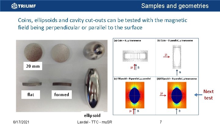 Samples and geometries Coins, ellipsoids and cavity cut-outs can be tested with the magnetic