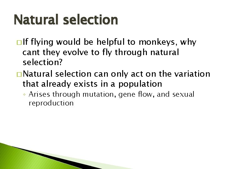 Natural selection � If flying would be helpful to monkeys, why cant they evolve