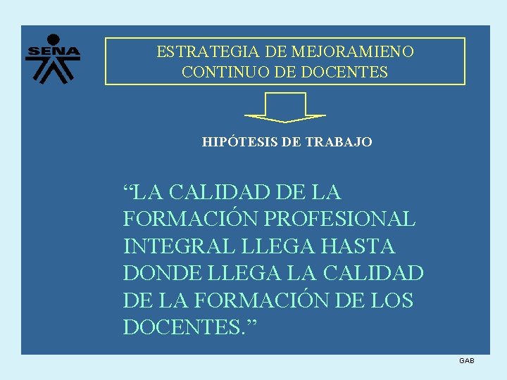 ESTRATEGIA DE MEJORAMIENO CONTINUO DE DOCENTES HIPÓTESIS DE TRABAJO “LA CALIDAD DE LA FORMACIÓN