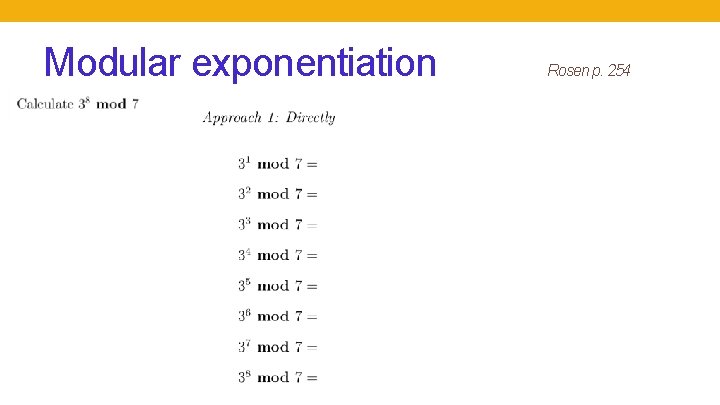 Modular exponentiation Rosen p. 254 