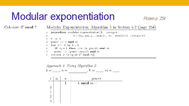 Modular exponentiation Rosen p. 254 