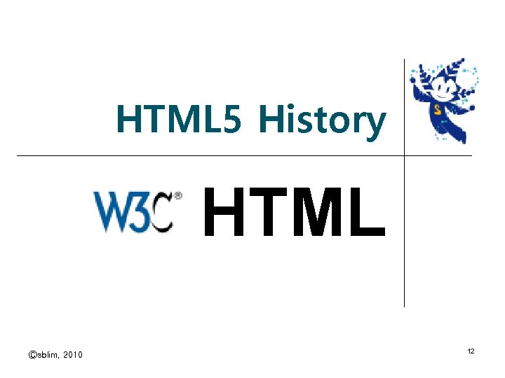 HTML 5 History HTML Ⓒsblim, 2010 12 