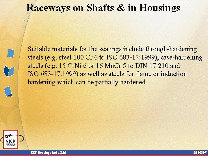 Raceways on Shafts & in Housings Suitable materials for the seatings include through-hardening steels