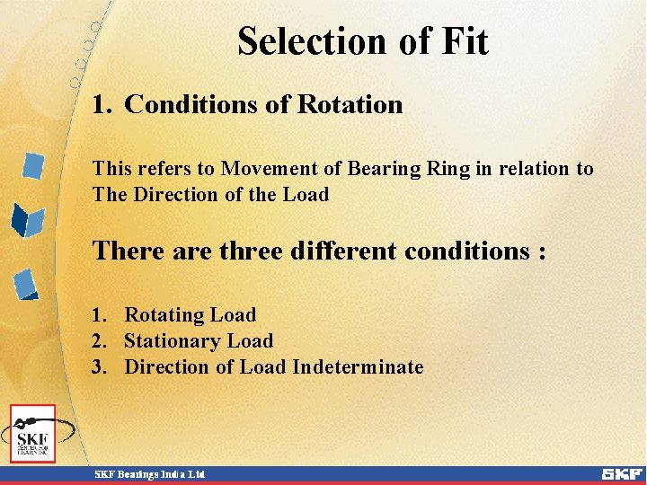 Selection of Fit 1. Conditions of Rotation This refers to Movement of Bearing Ring