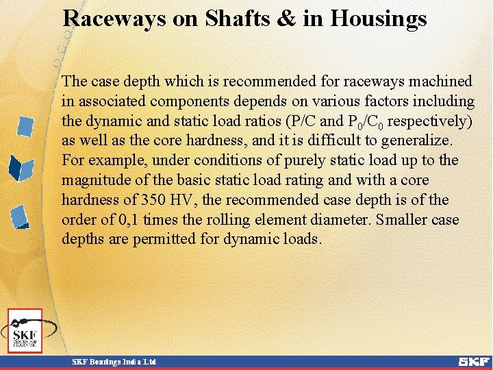 Raceways on Shafts & in Housings The case depth which is recommended for raceways