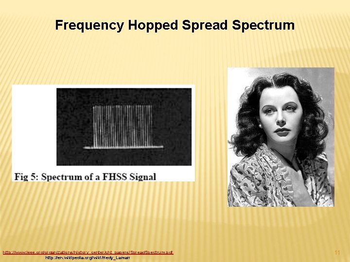 Frequency Hopped Spread Spectrum http: //www. ieee. org/organizations/history_center/cht_papers/Spread. Spectrum. pdf http: //en. wikipedia. org/wiki/Hedy_Lamarr