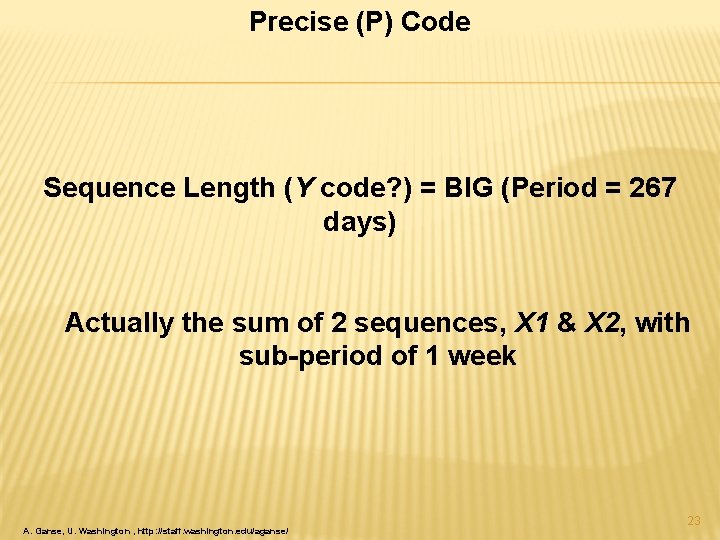 Precise (P) Code Sequence Length (Y code? ) = BIG (Period = 267 days)