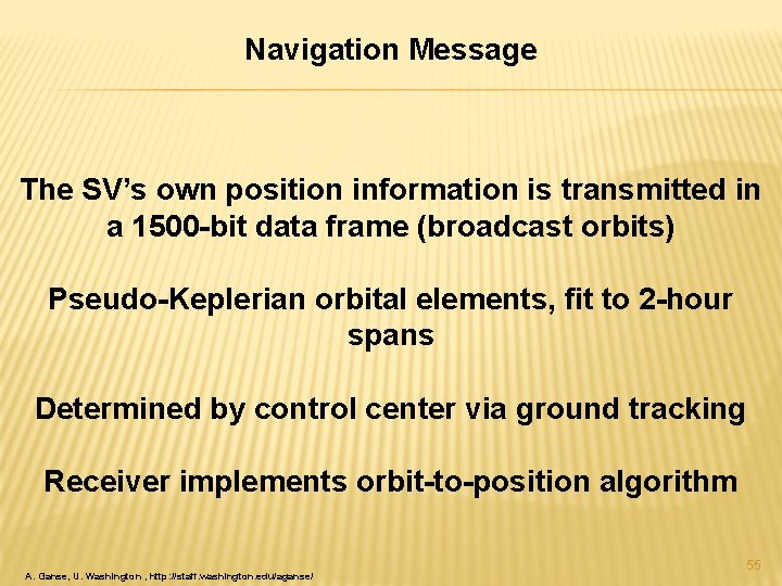 Navigation Message The SV’s own position information is transmitted in a 1500 -bit data