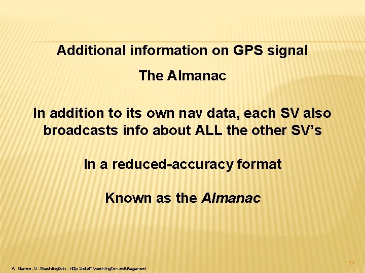 Additional information on GPS signal The Almanac In addition to its own nav data,