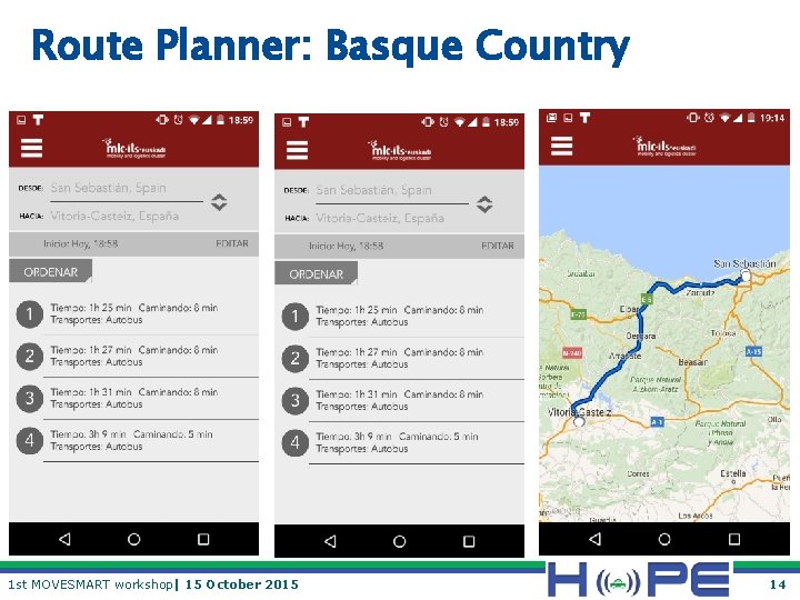 Route Planner: Basque Country 1 st MOVESMART workshop| 15 October 2015 14 