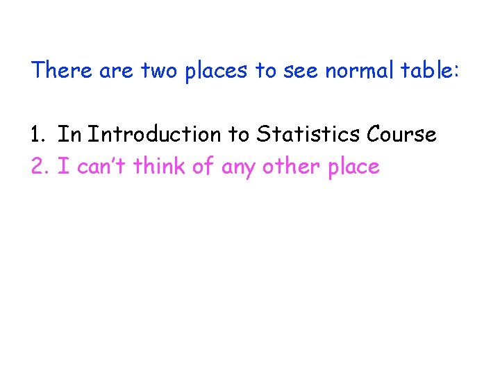 There are two places to see normal table: 1. In Introduction to Statistics Course