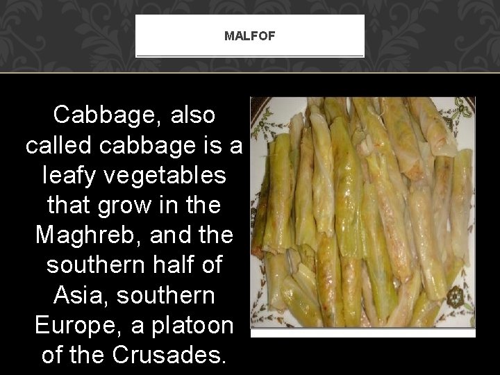 MALFOF Cabbage, also called cabbage is a leafy vegetables that grow in the Maghreb,