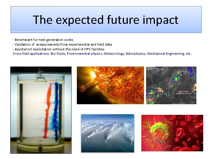 The expected future impact - Benchmark for next generation codes - Validation of measurements