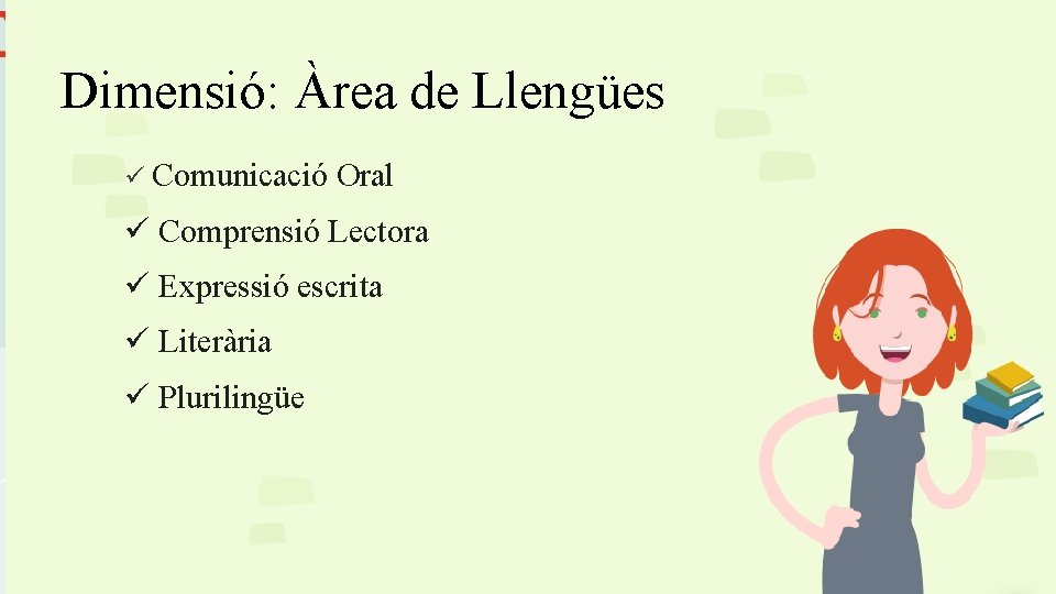 Dimensió: Àrea de Llengües ü Comunicació Oral ü Comprensió Lectora ü Expressió escrita ü