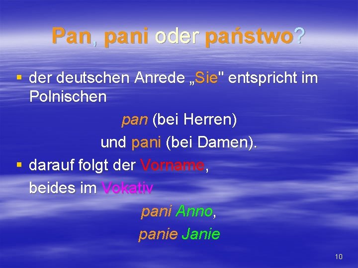 Pan, pani oder państwo? § der deutschen Anrede „Sie" entspricht im Polnischen pan (bei