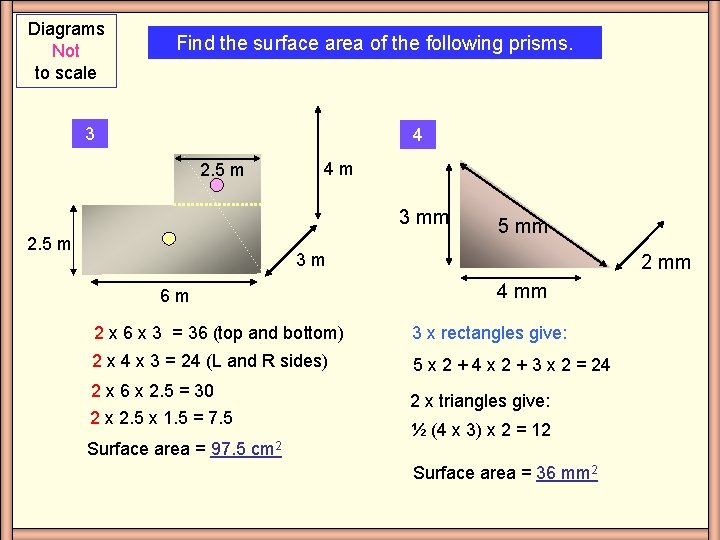 Diagrams Not to scale Find the surface area of the following prisms. 3 4