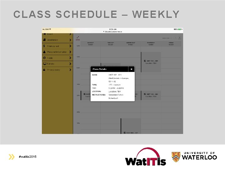 CLASS SCHEDULE – WEEKLY #watitis 2015 