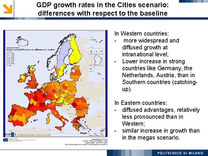 GDP growth rates in the Cities scenario: differences with respect to the baseline In