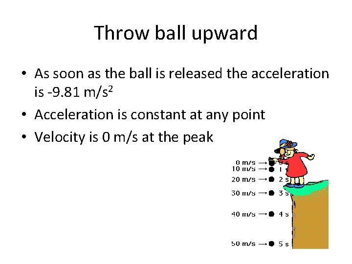 Throw ball upward • As soon as the ball is released the acceleration is Throw ball upward • As soon as the ball is released the acceleration is