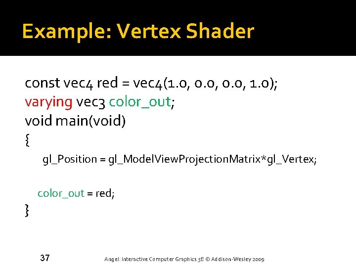 Example: Vertex Shader const vec 4 red = vec 4(1. 0, 0. 0, 1.