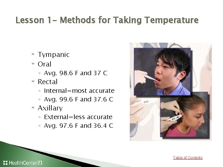 Temperature Table of Contents TABLE OF CONTENTS Temperature