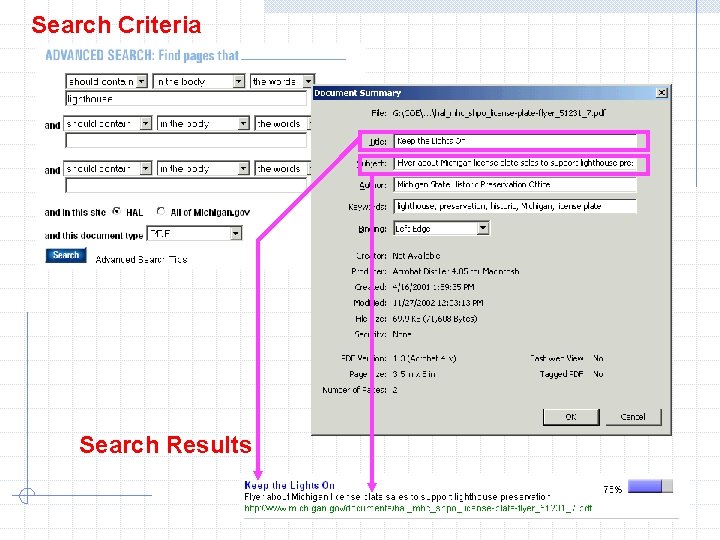 Search Criteria Search Results Search Criteria Search Results