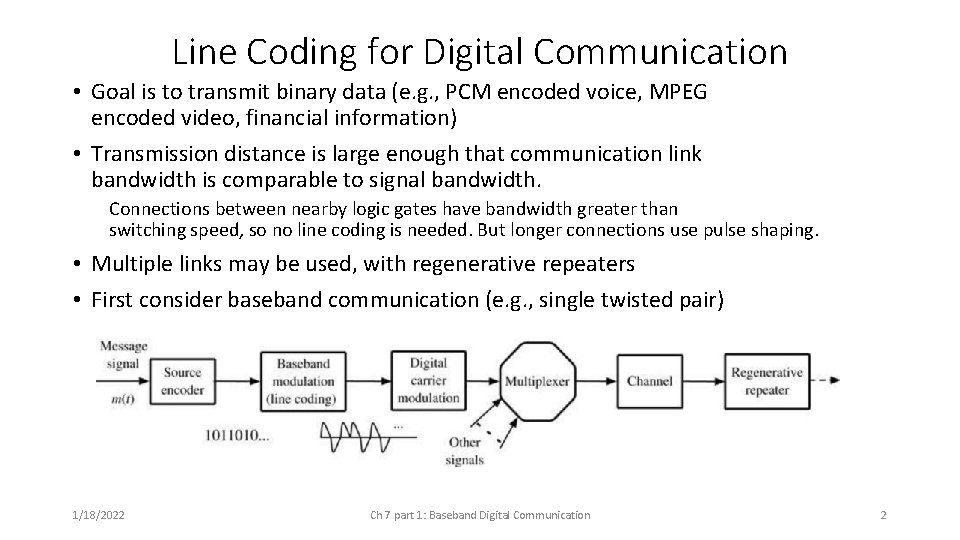 Line Coding for Digital Communication • Goal is to transmit binary data (e. g. Line Coding for Digital Communication • Goal is to transmit binary data (e. g.