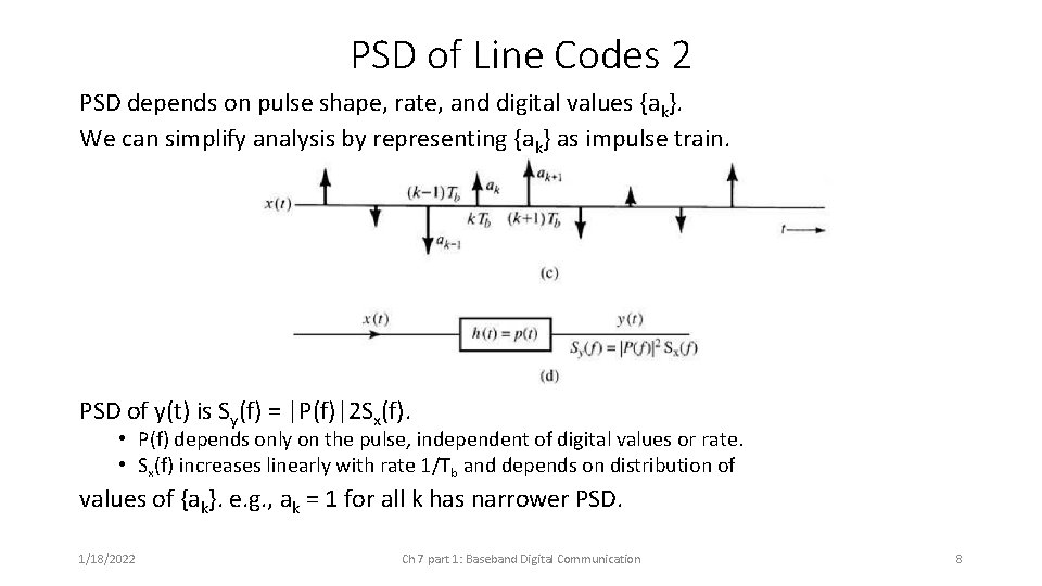 PSD of Line Codes 2 PSD depends on pulse shape, rate, and digital values PSD of Line Codes 2 PSD depends on pulse shape, rate, and digital values