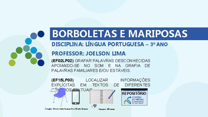 BORBOLETAS E MARIPOSAS DISCIPLINA: LÍNGUA PORTUGUESA – 3º ANO PROFESSOR: JOELSON LIMA (EF 02