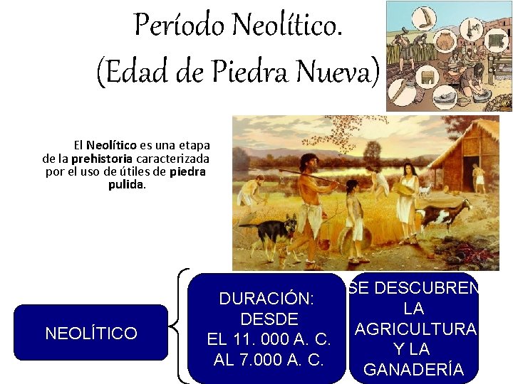 Período Neolítico. (Edad de Piedra Nueva) El Neolítico es una etapa de la prehistoria