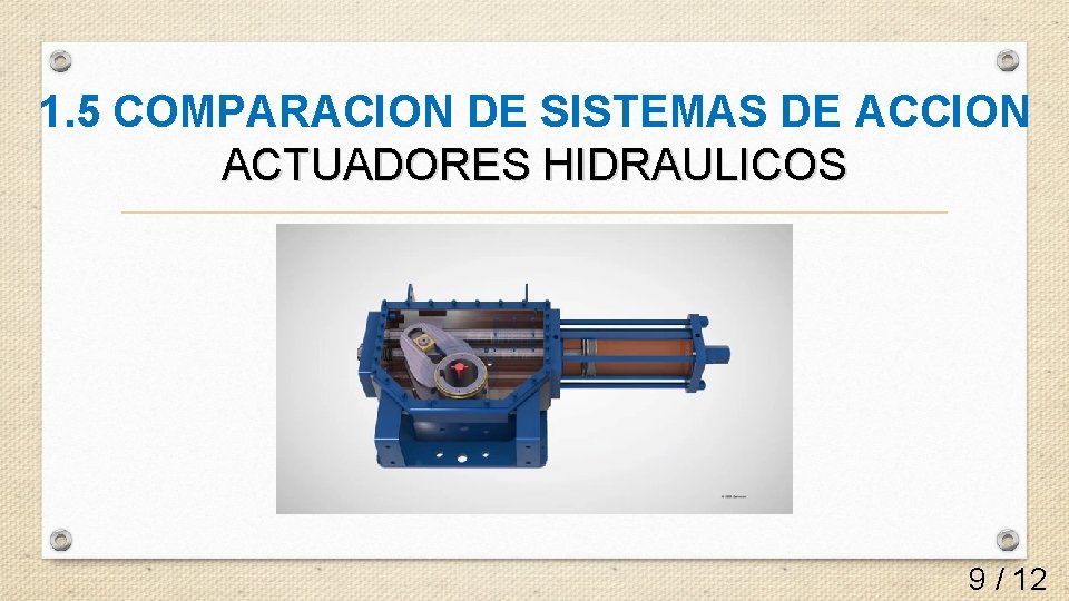 1. 5 COMPARACION DE SISTEMAS DE ACCION ACTUADORES HIDRAULICOS 9 / 12 