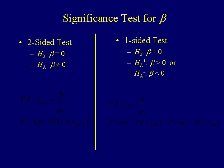 Significance Test for b • 2 -Sided Test – H 0: b = 0