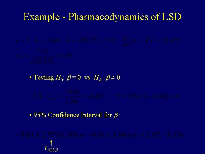 Example - Pharmacodynamics of LSD • Testing H 0: b = 0 vs HA: