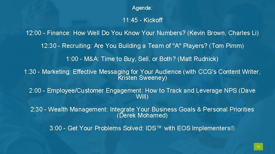 Agenda: 11: 45 - Kickoff 12: 00 - Finance: How Well Do You Know